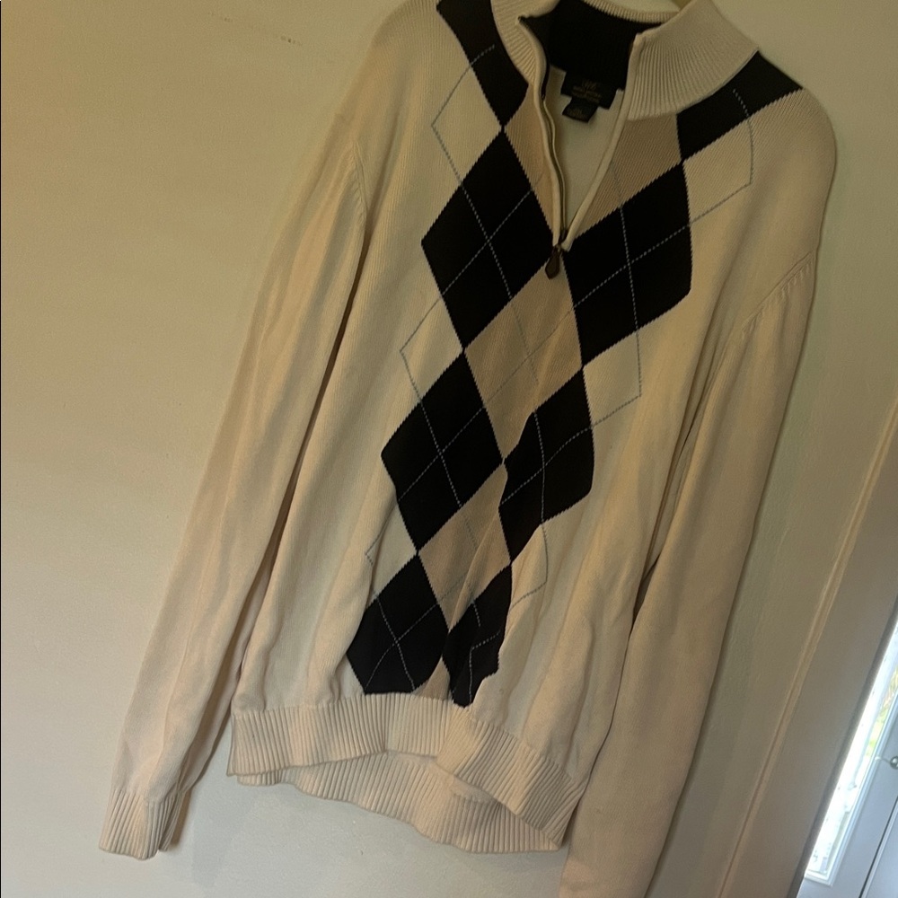 Brooks Brothers Cream and Black Argyle Sweater